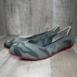 Rothy's The Flat Camo Women's Slip On Ballet Flat Shoes Red Sole Gray Size 6.5